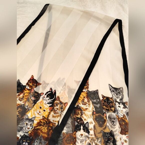 Cat Pattern Long Silk Scarf Kitty Cats Vintage - Picture 6 of 10